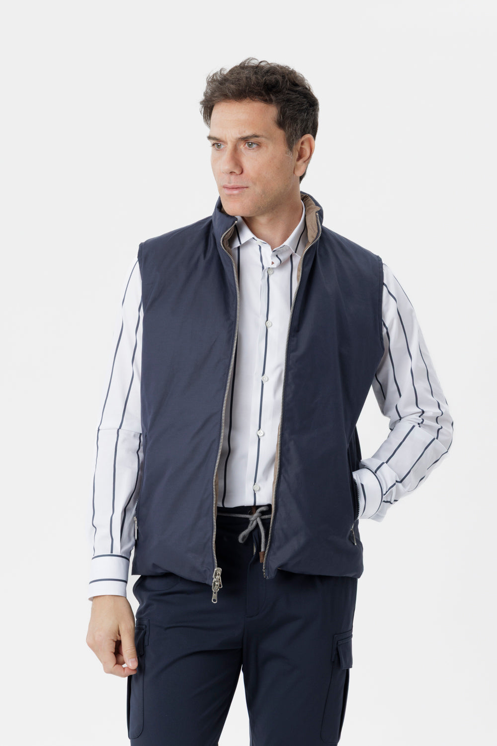 Gilet Reversibile con Imbottitura Cashpad camel/blu