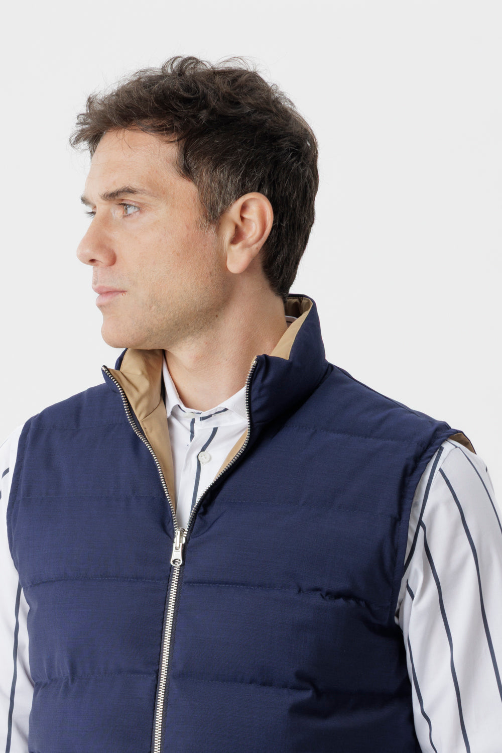 Gilet Reversibile con Imbottitura Cashpad blu/cammello