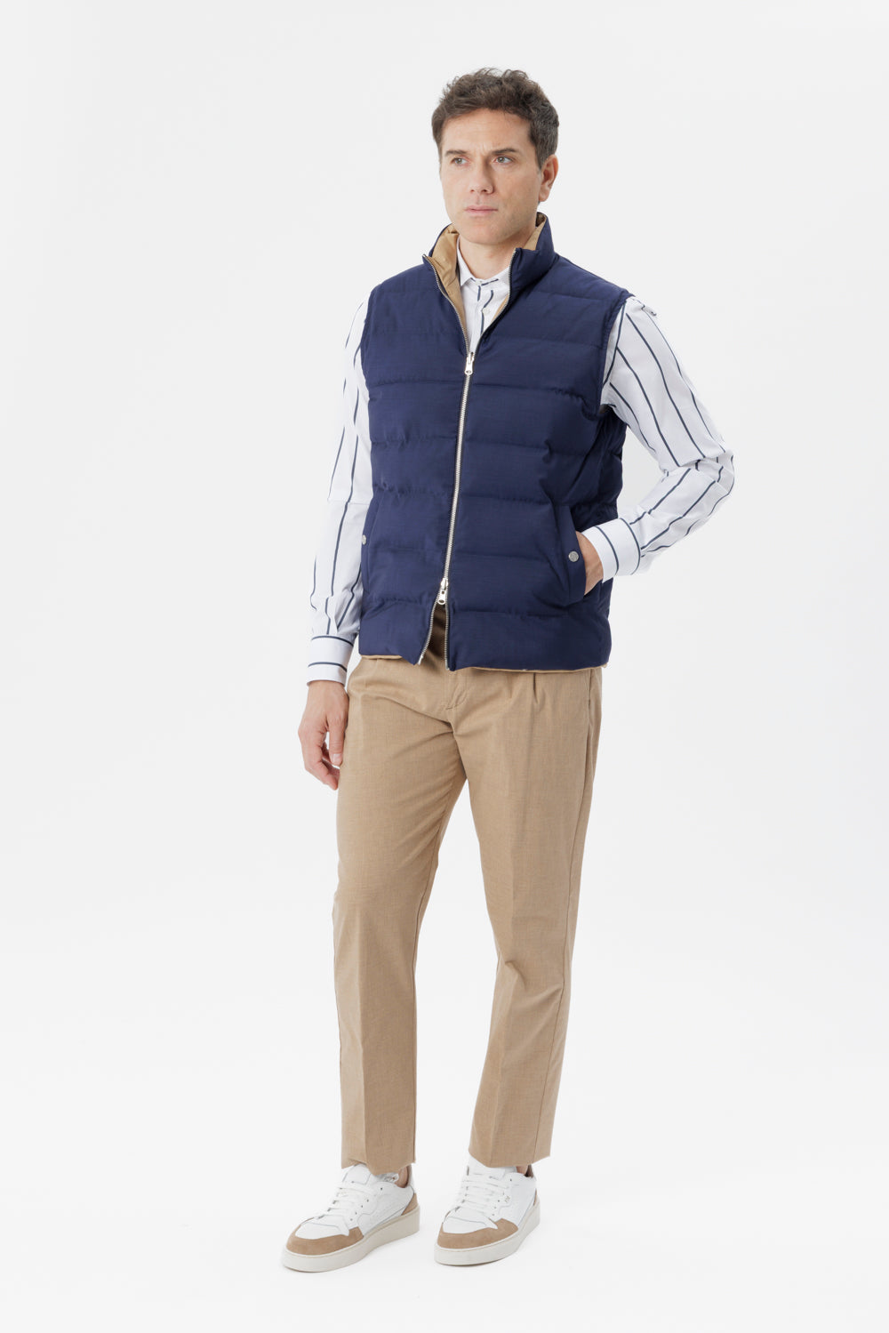 Gilet Reversibile con Imbottitura Cashpad blu/cammello