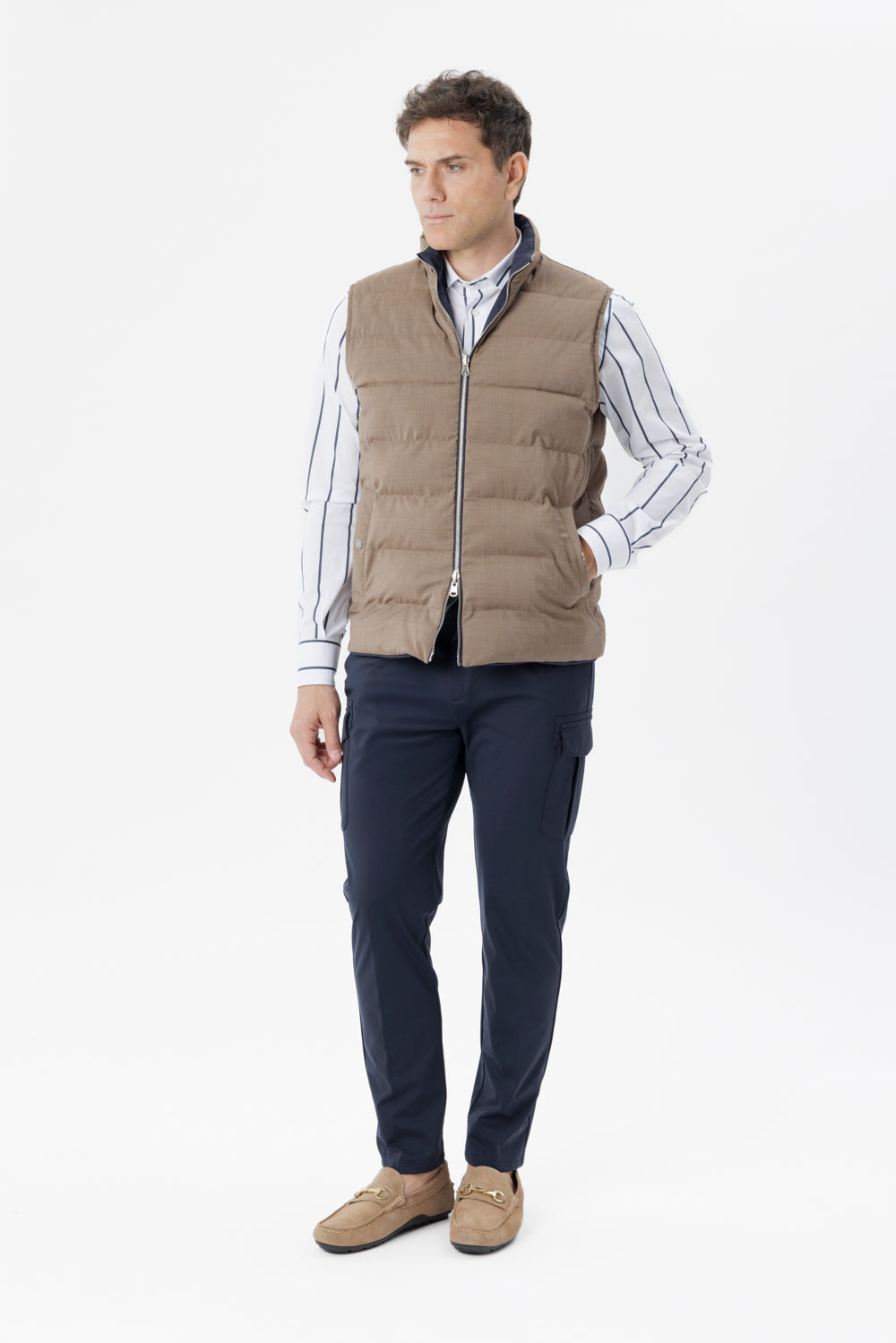 Gilet Reversibile con Imbottitura Cashpad camel/blu