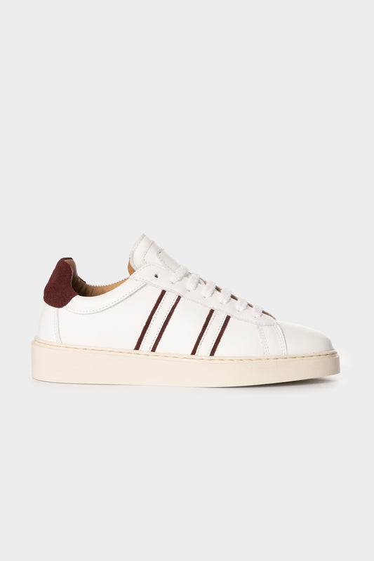 Sneakers in pelle di vitello e suede bianco/barolo