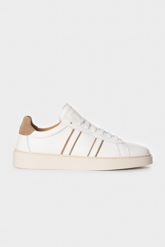 Sneakers in pelle di vitello e suede bianco/beige