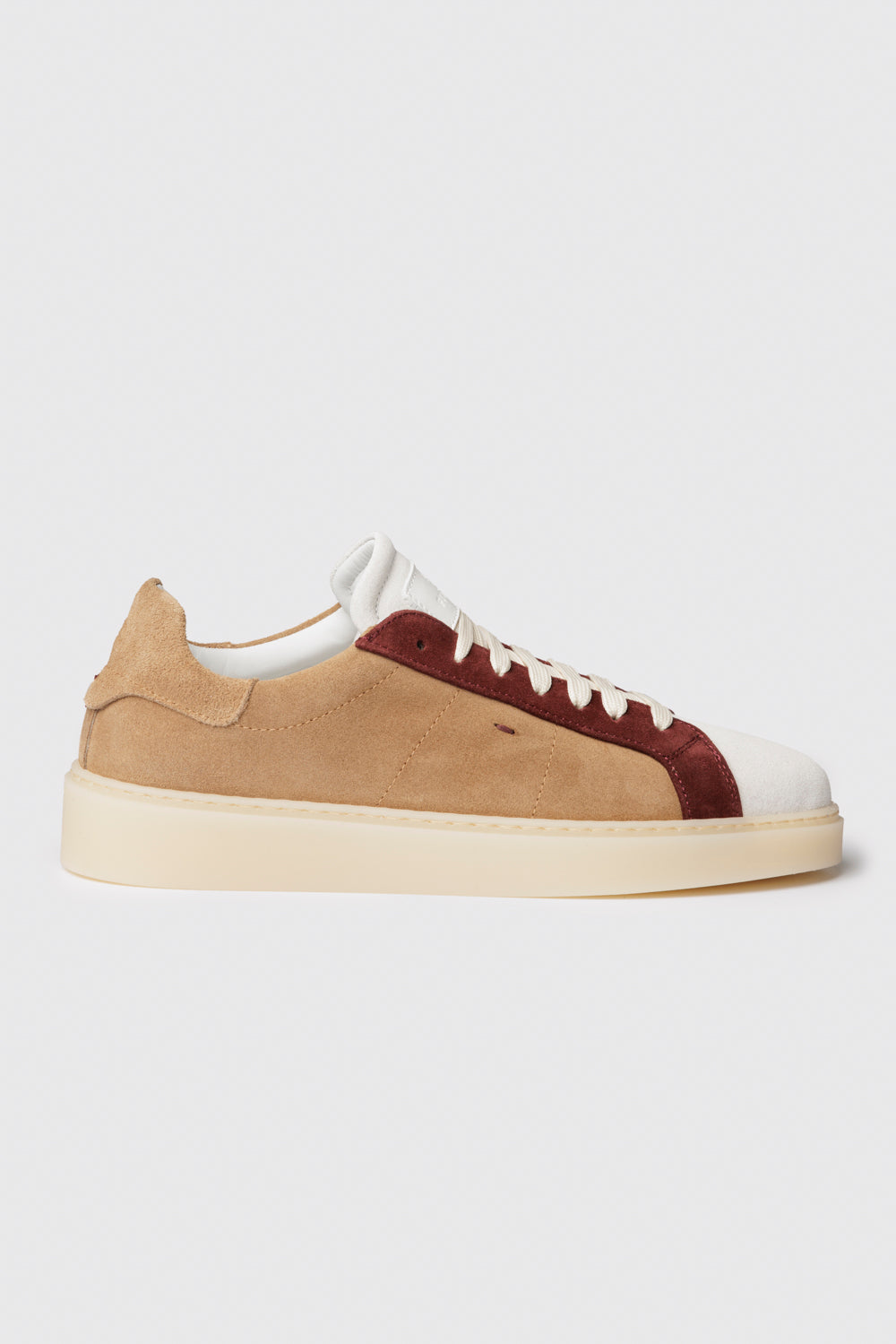 Sneakers in camoscio tricolore beige/bianco/bordeaux