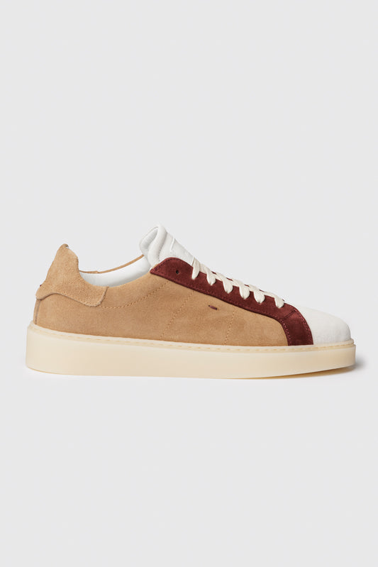 Sneakers in camoscio tricolore beige/bianco/bordeaux