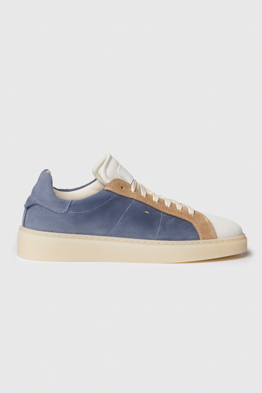 Sneakers in camoscio tricolore azzurro/bianco/beige
