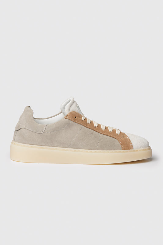 Sneakers in camoscio tricolore sabbia/bianco/beige