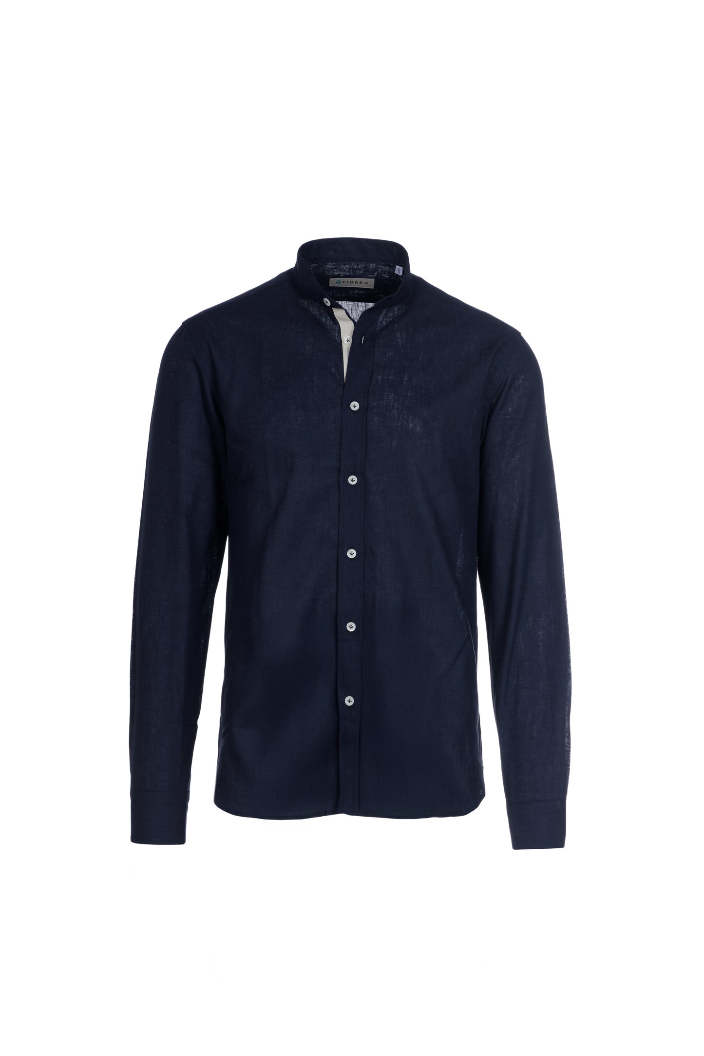 Camicia lino e cotone collo coreana blu