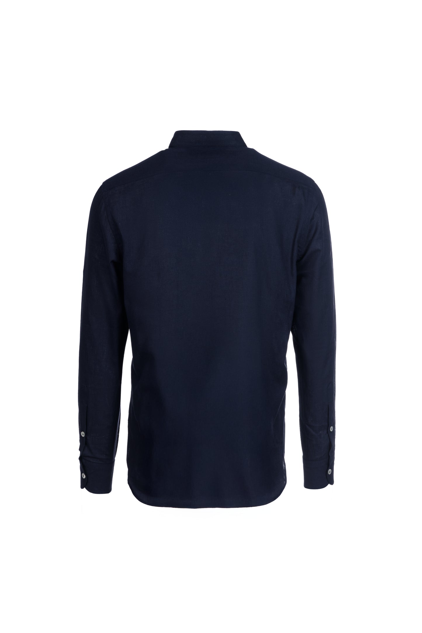 Camicia lino e cotone collo coreana blu