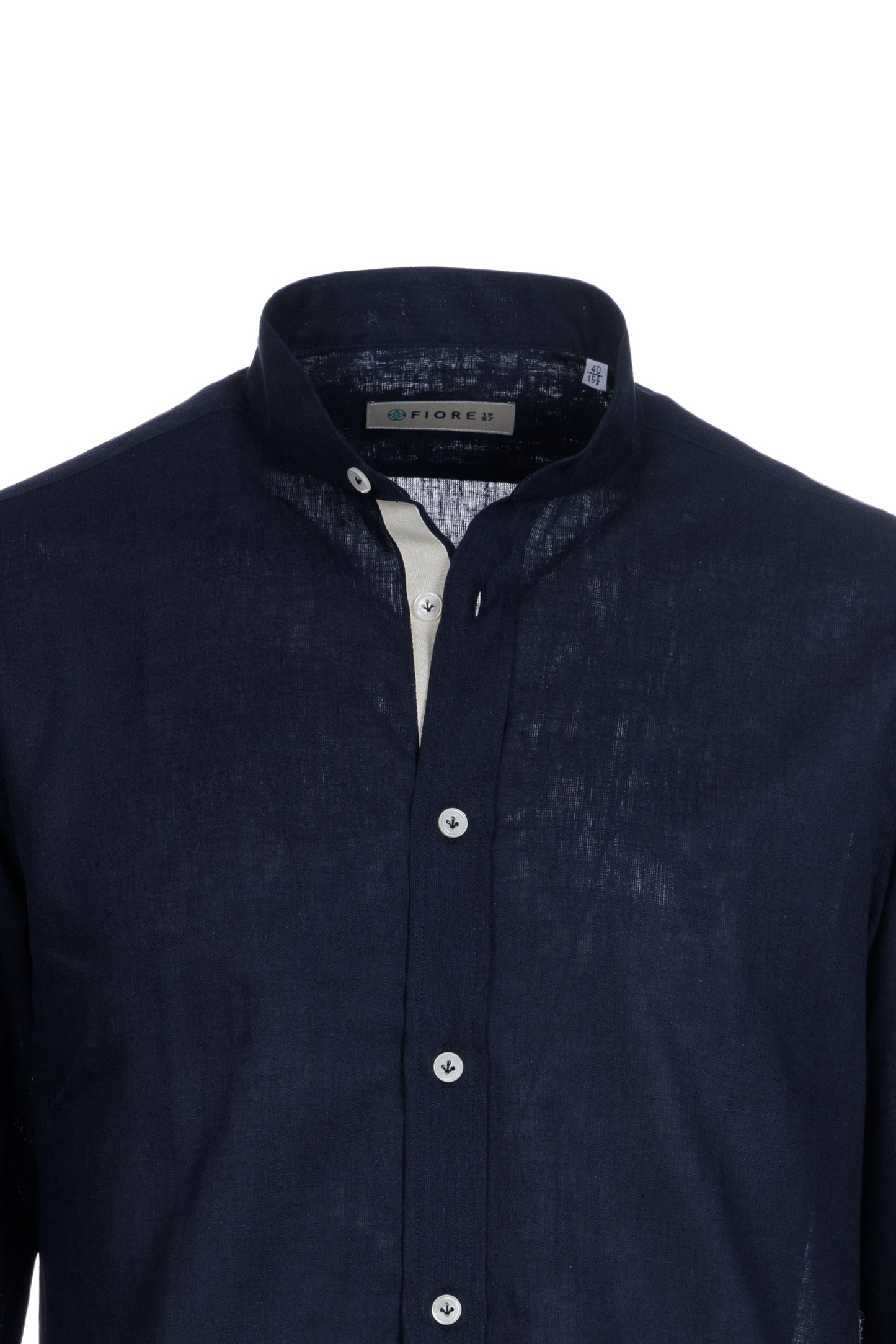 Camicia lino e cotone collo coreana blu