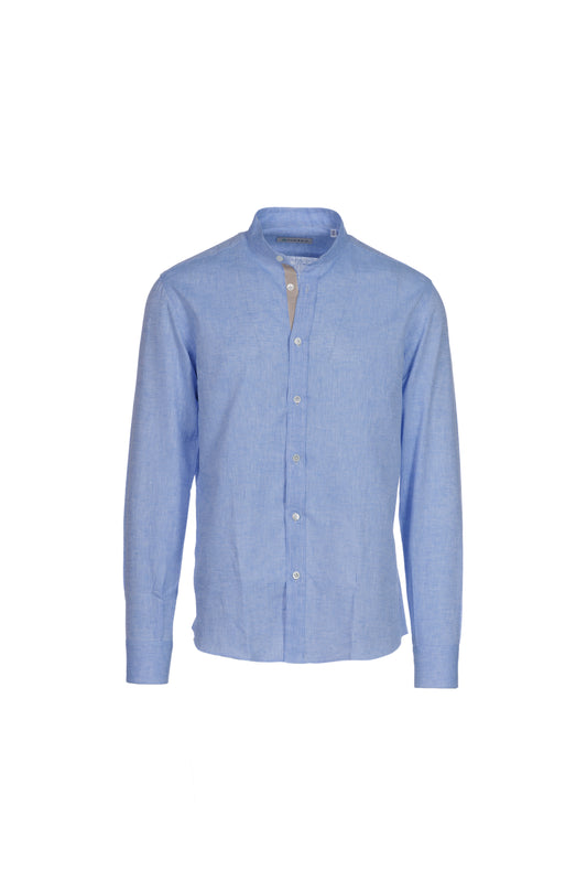 Camicia lino e cotone collo coreana celeste