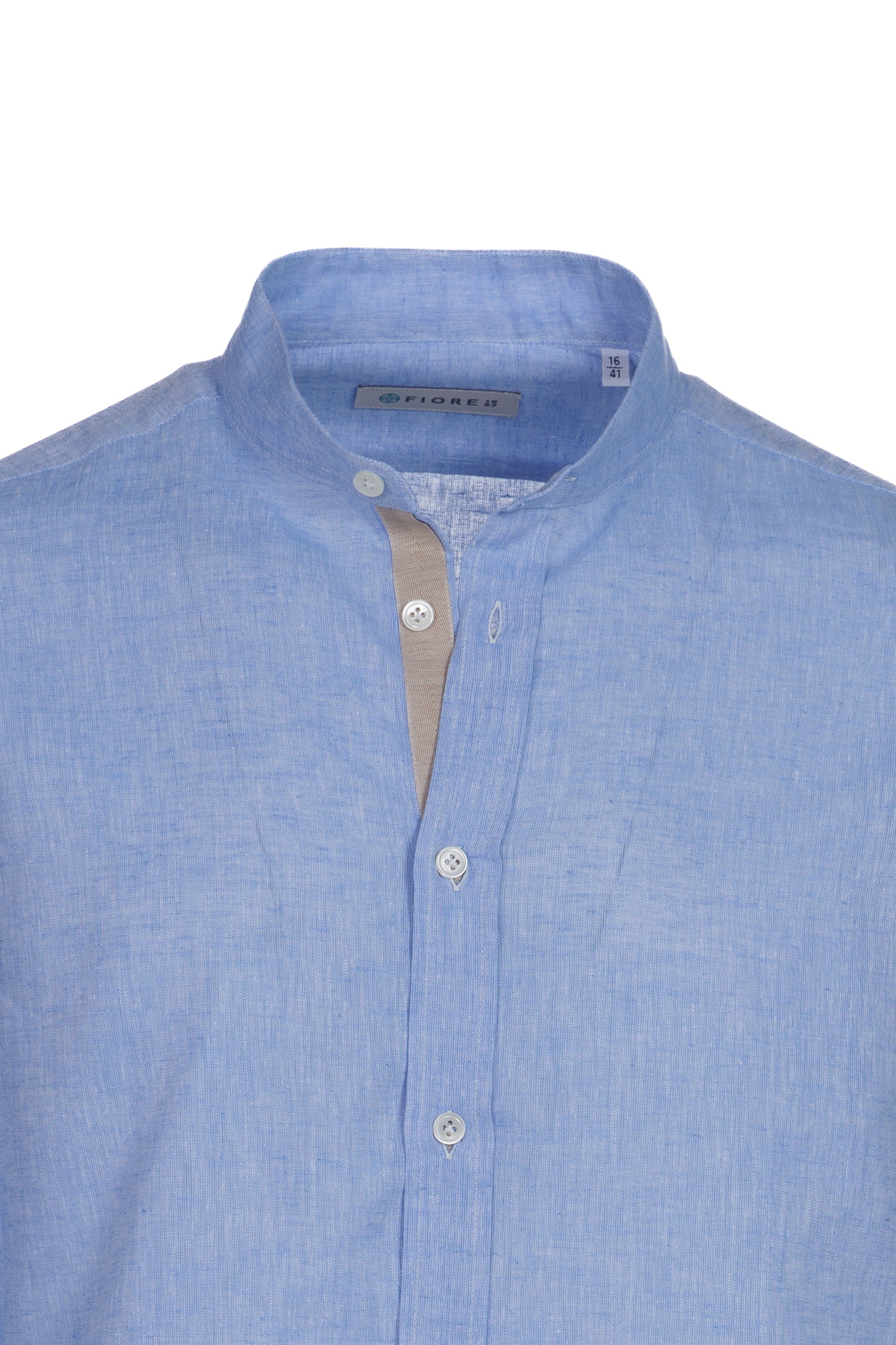 Camicia lino e cotone collo coreana celeste
