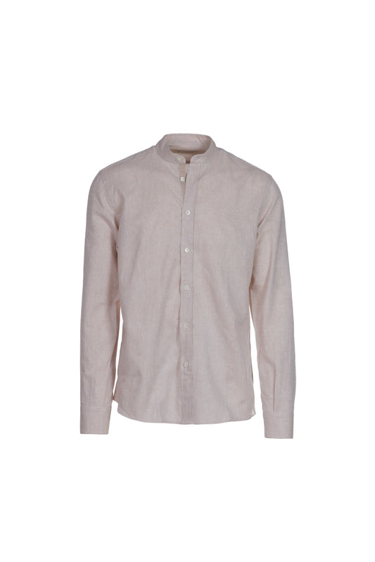 Camicia lino e cotone collo coreana ecrù