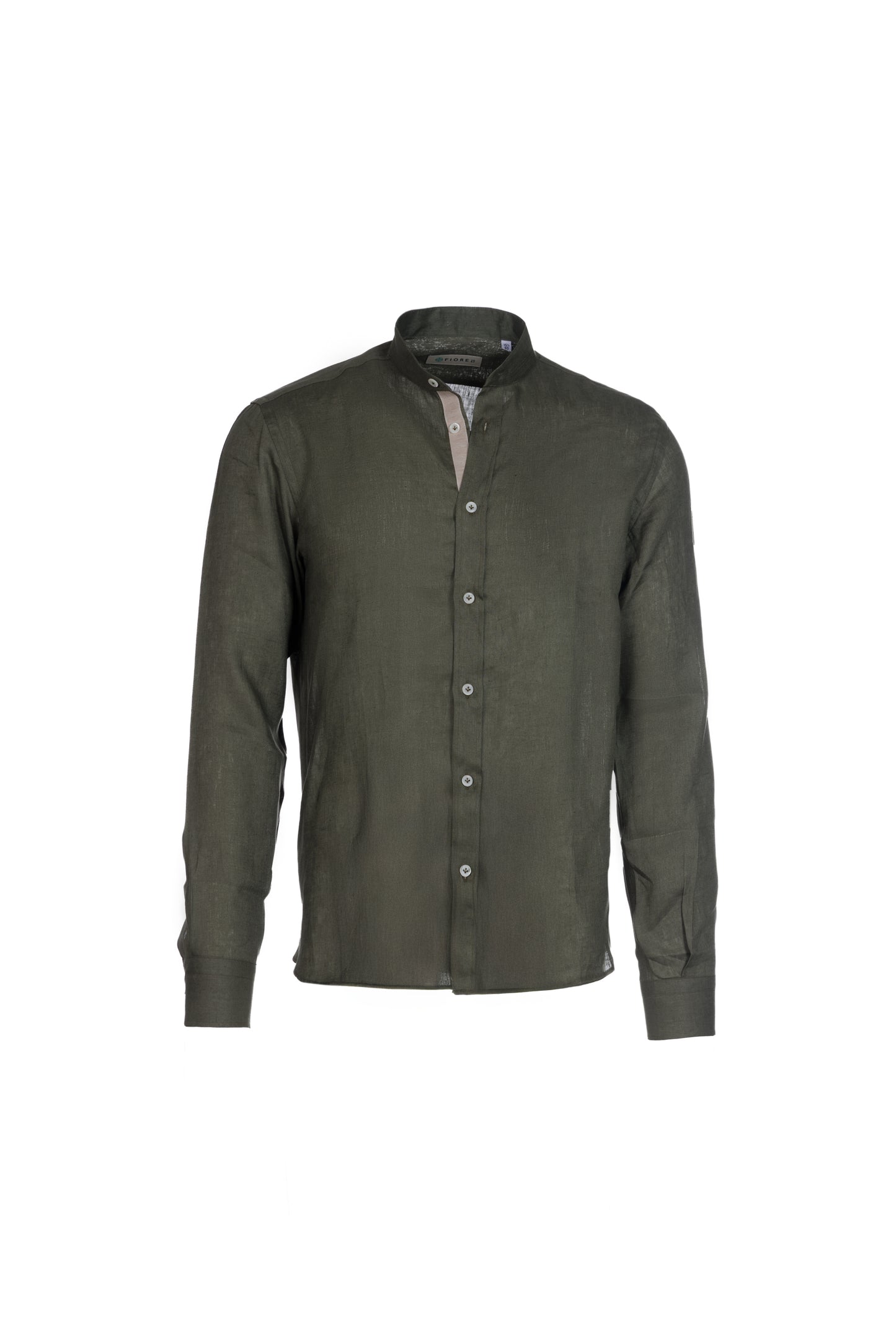 Camicia lino e cotone collo coreana militare