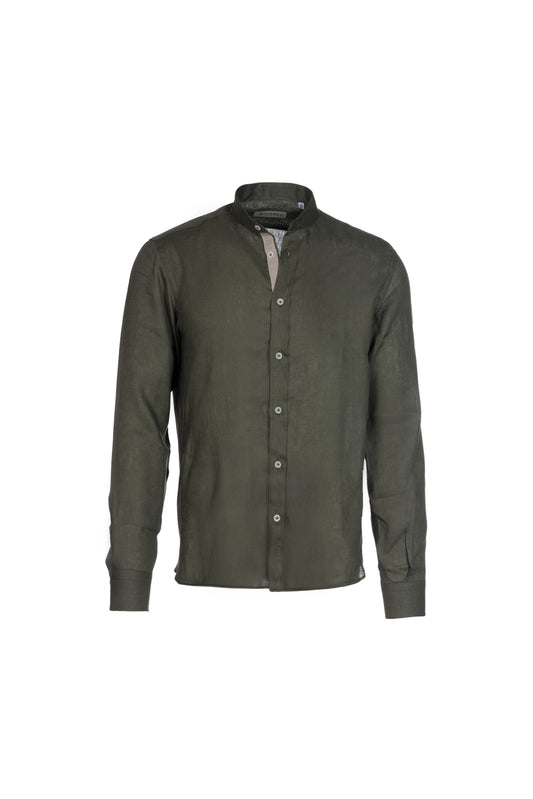 Camicia lino e cotone collo coreana militare