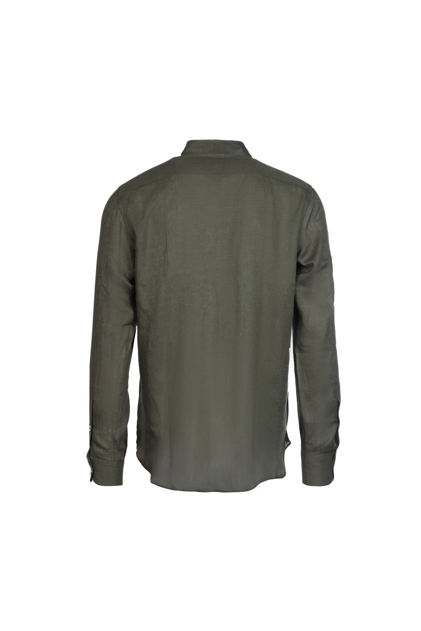 Camicia lino e cotone collo coreana militare