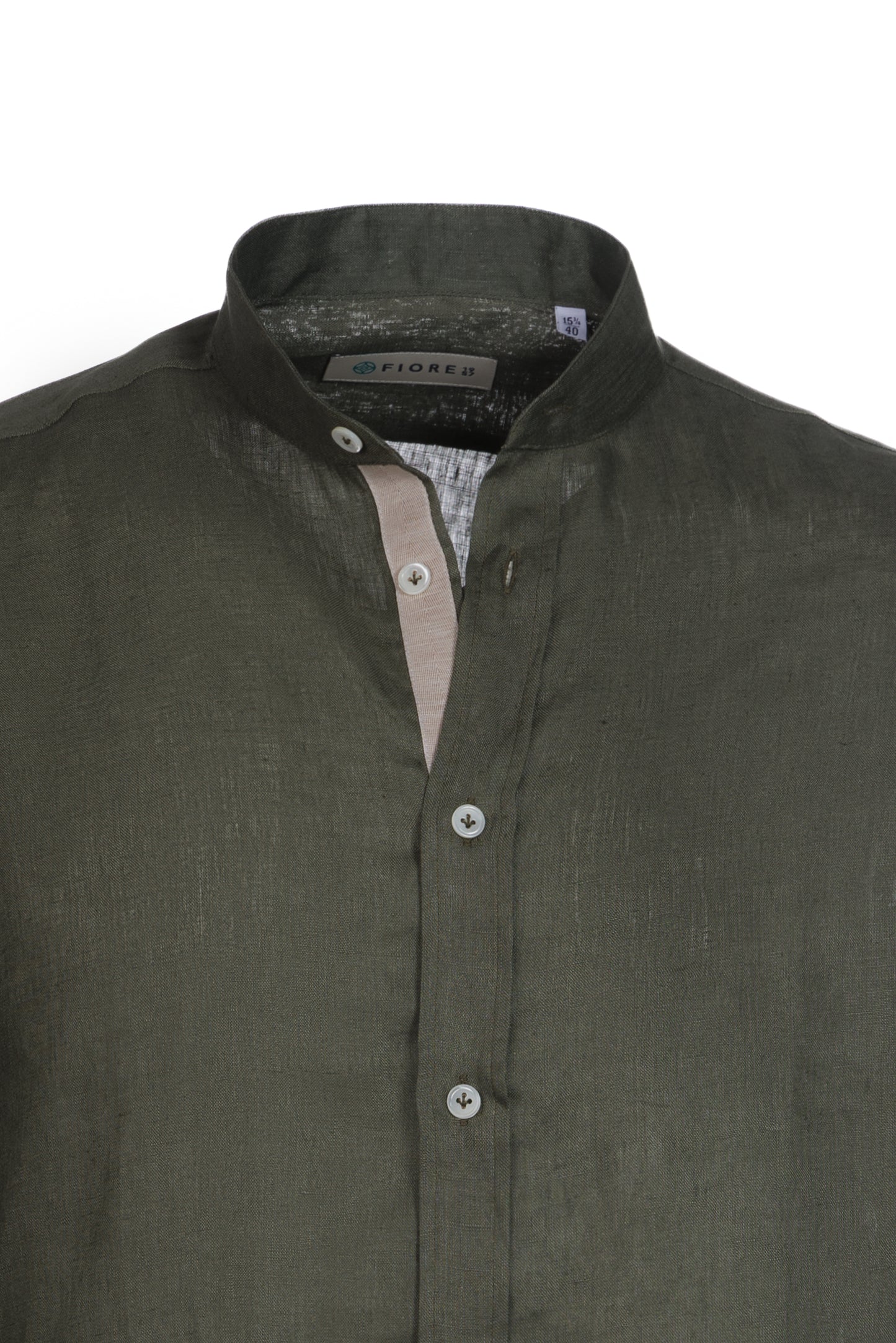 Camicia lino e cotone collo coreana militare