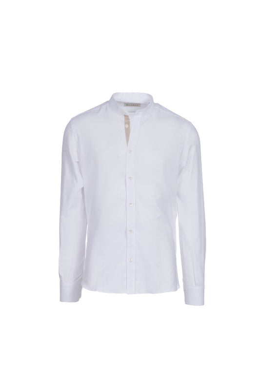 Camicia lino e cotone collo coreana bianco