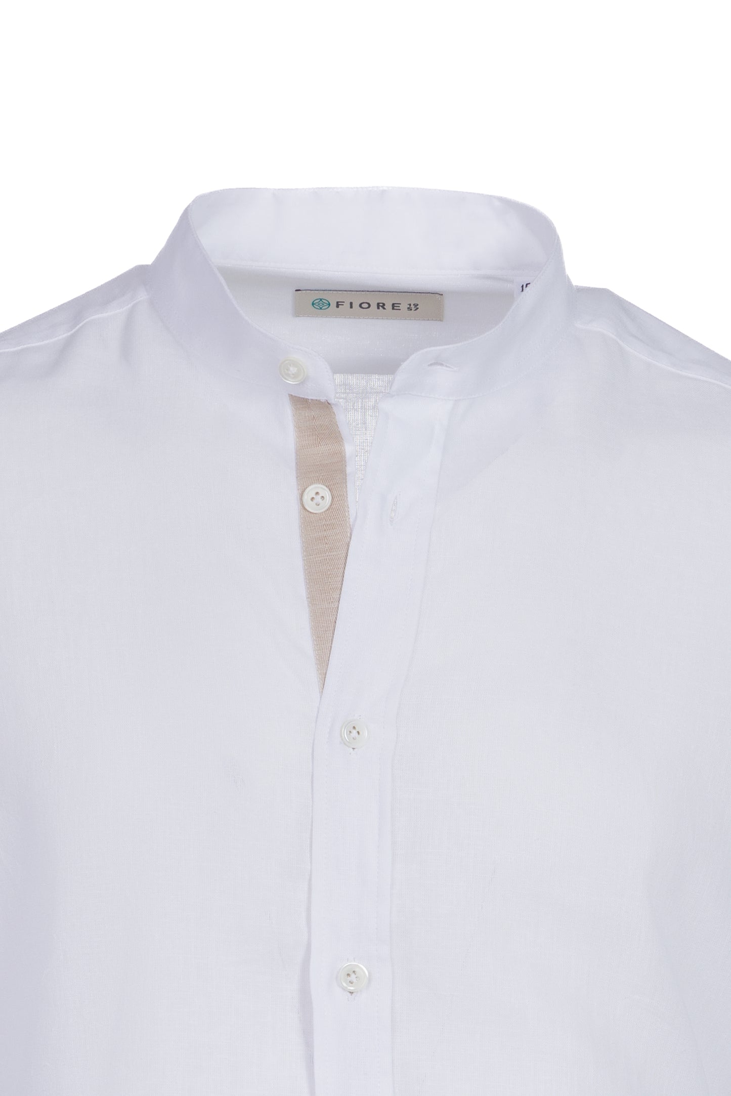 Camicia lino e cotone collo coreana bianco