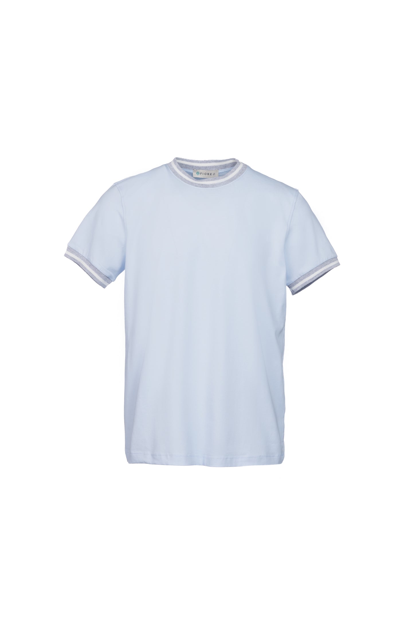 T-shirt in cotone elasticizzato con collo a costina celeste