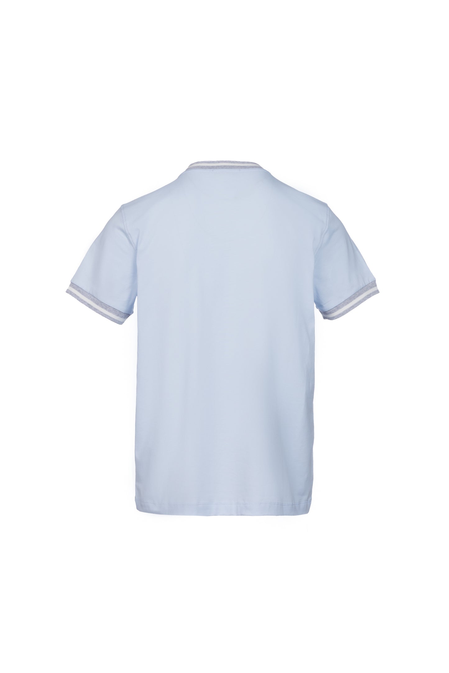 T-shirt in cotone elasticizzato con collo a costina celeste