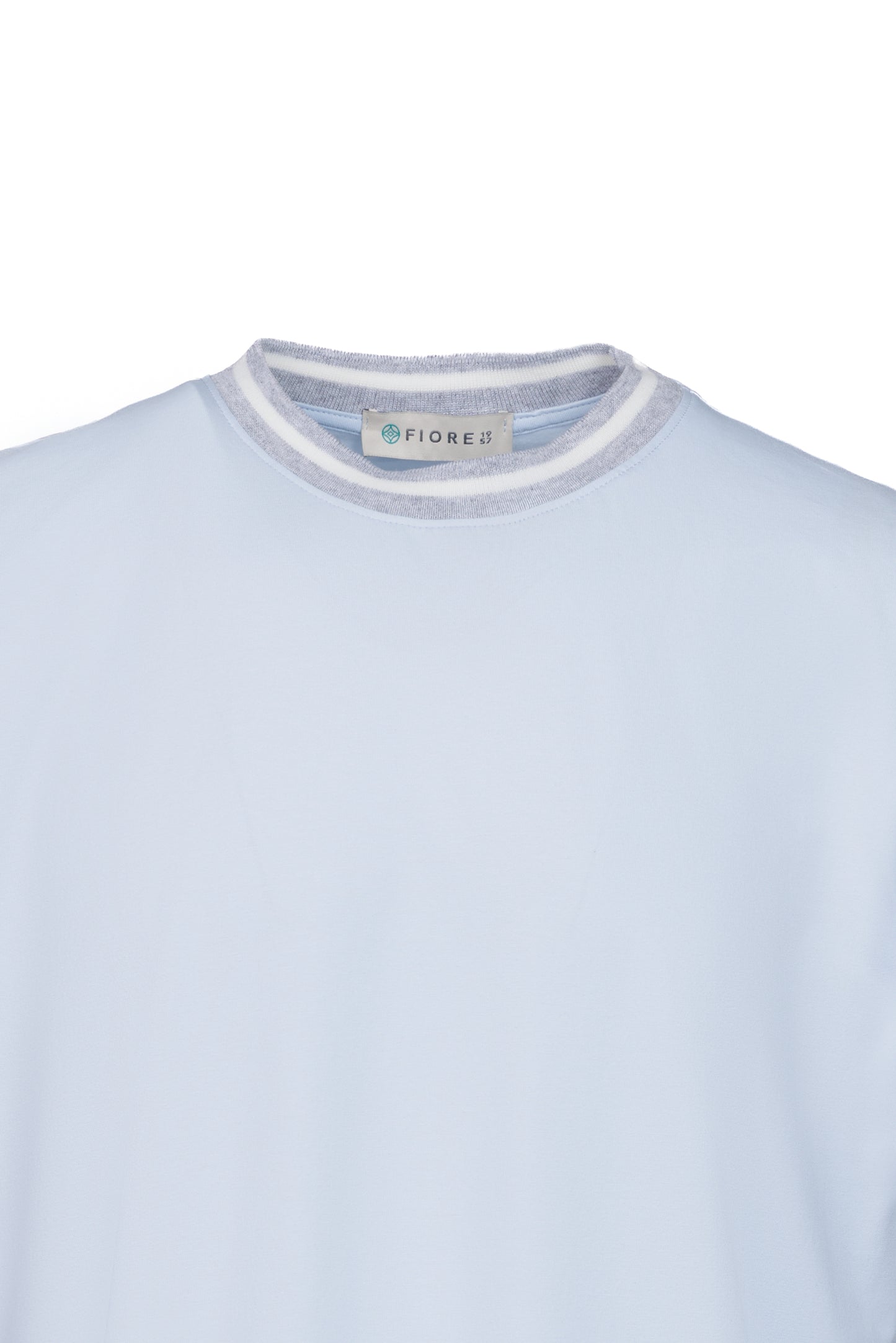 T-shirt in cotone elasticizzato con collo a costina celeste