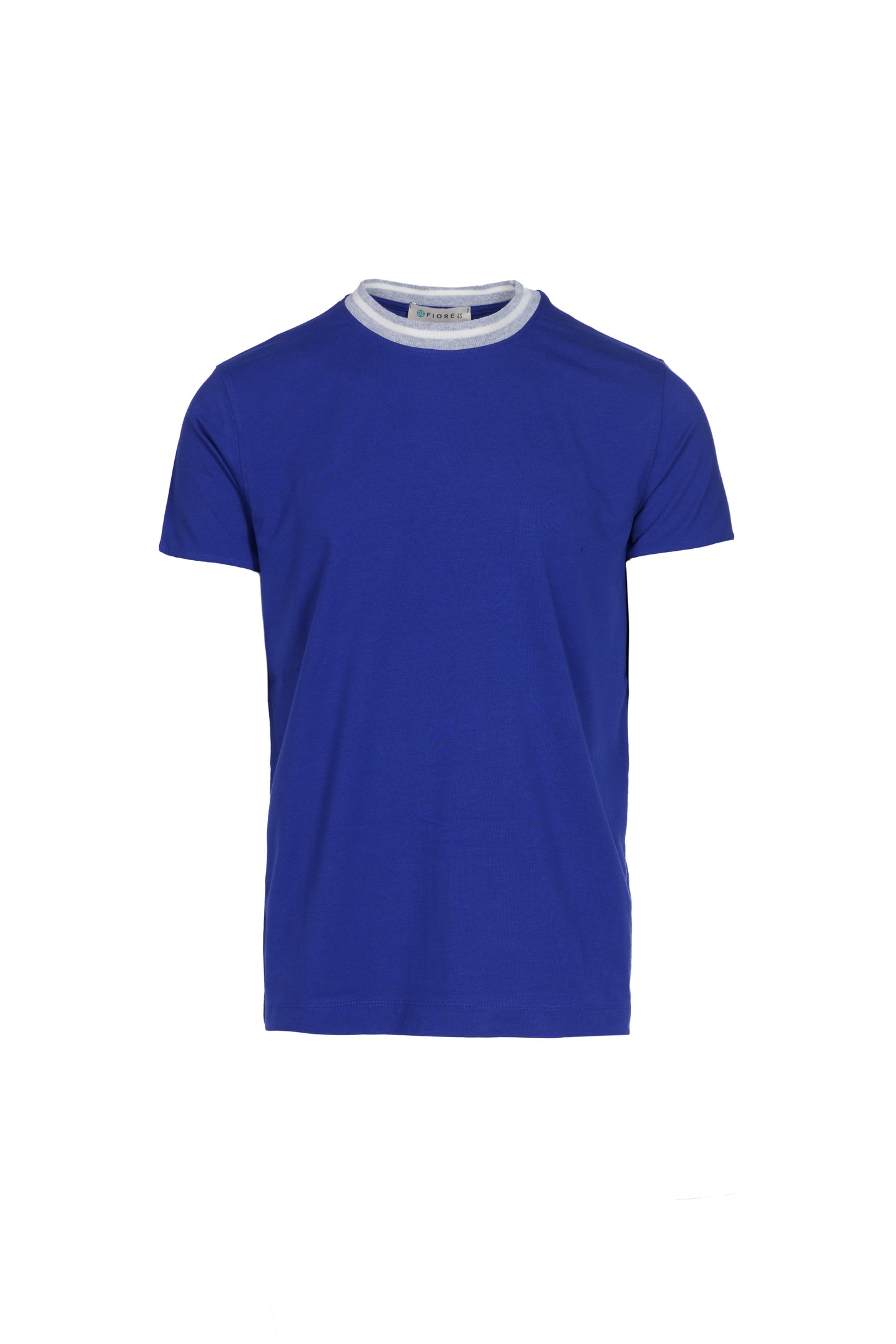 T-shirt in cotone elasticizzato con collo a costina bluette