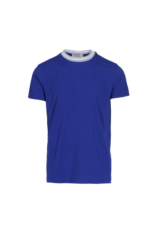 T-shirt in cotone elasticizzato con collo a costina bluette