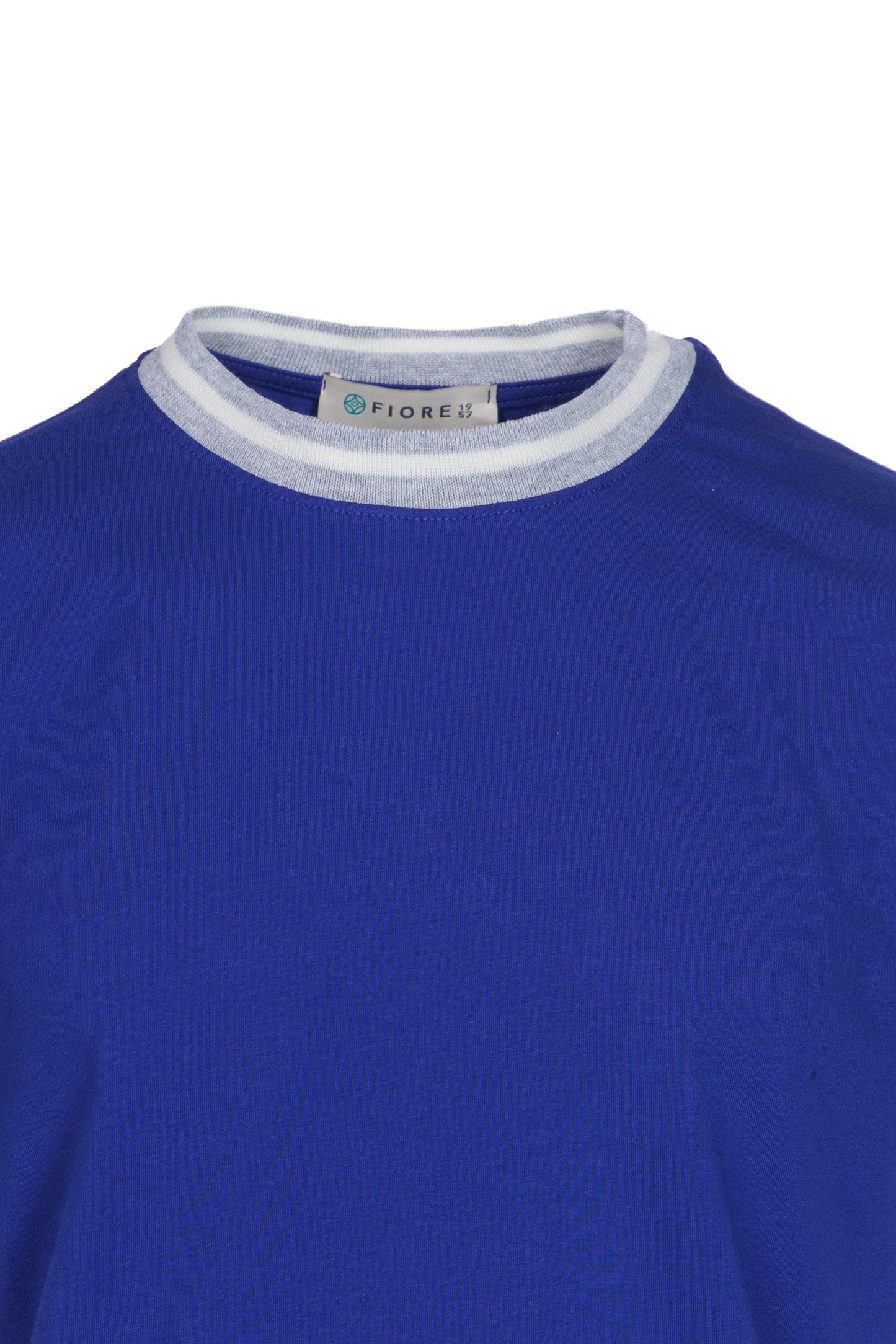 T-shirt in cotone elasticizzato con collo a costina bluette
