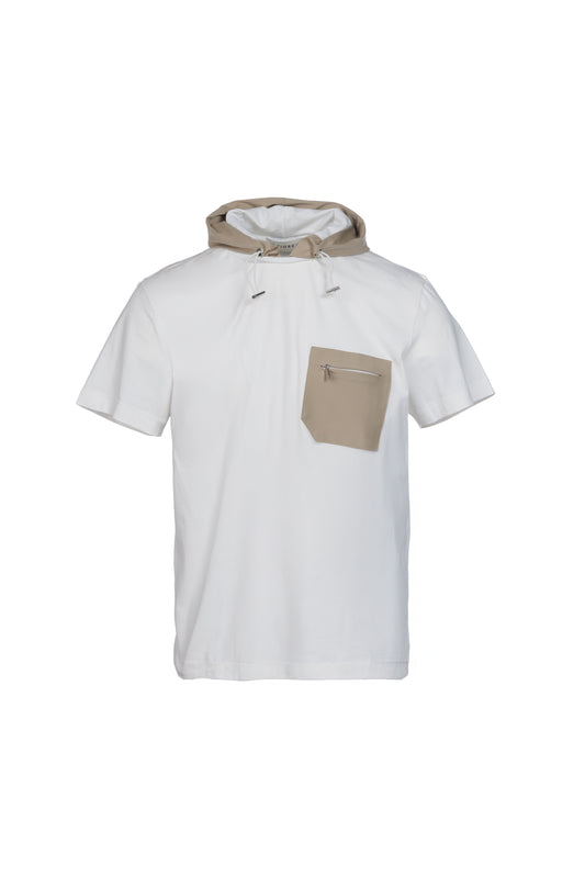 T-shirt in cotone con cappuccio in nylon bianco