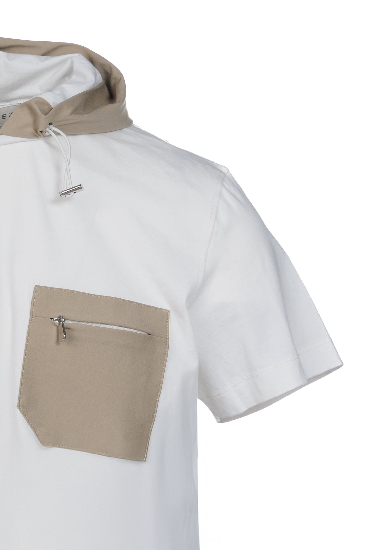 T-shirt in cotone con cappuccio in nylon bianco