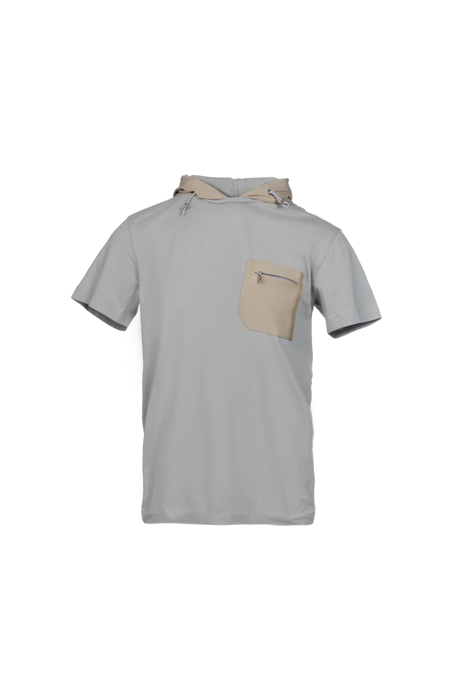 T-shirt in cotone con cappuccio in nylon grigio