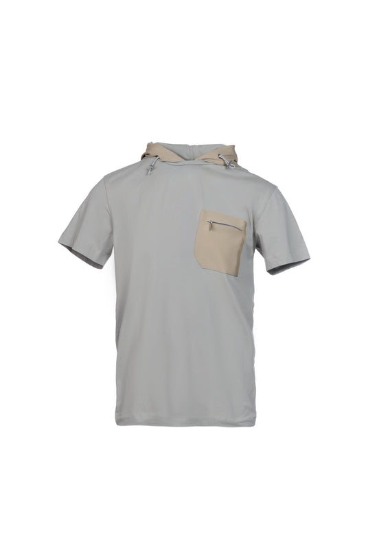 T-shirt in cotone con cappuccio in nylon grigio