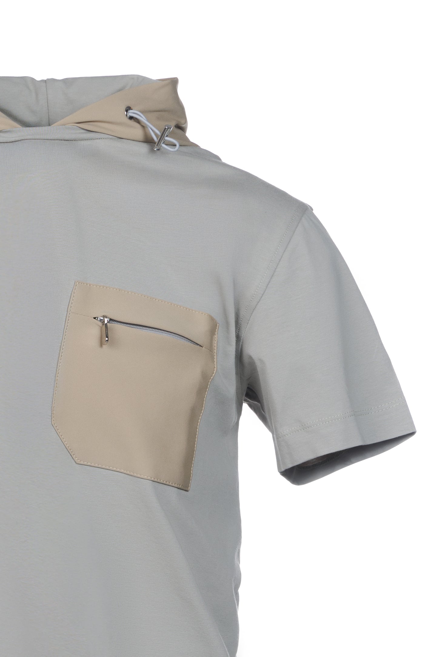 T-shirt in cotone con cappuccio in nylon grigio