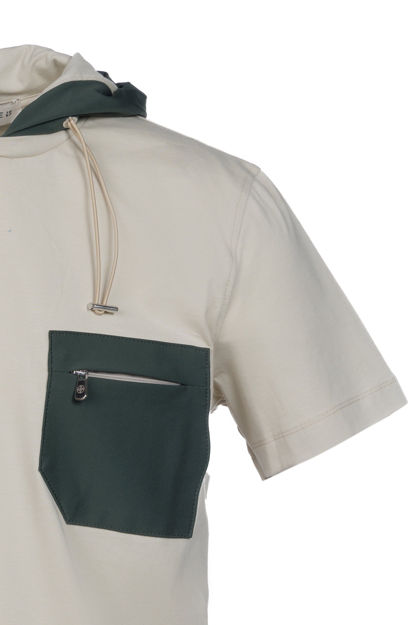 T-shirt in cotone con cappuccio in nylon beige