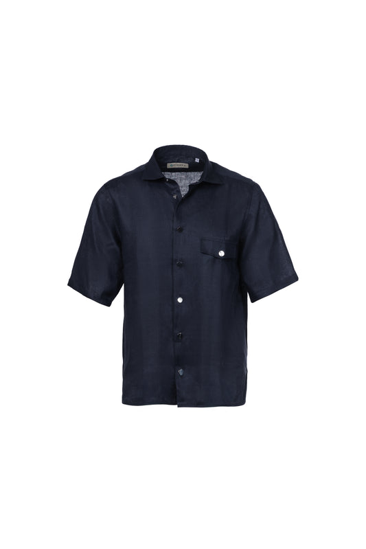 Camicia maniche corte lino blu