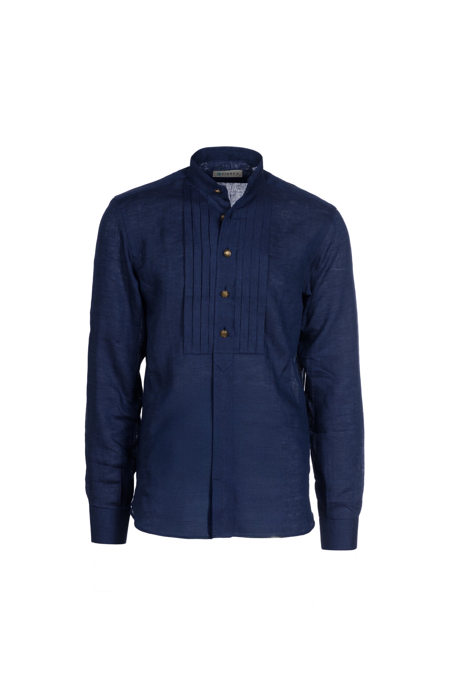 Camicia lino collo coreana blu
