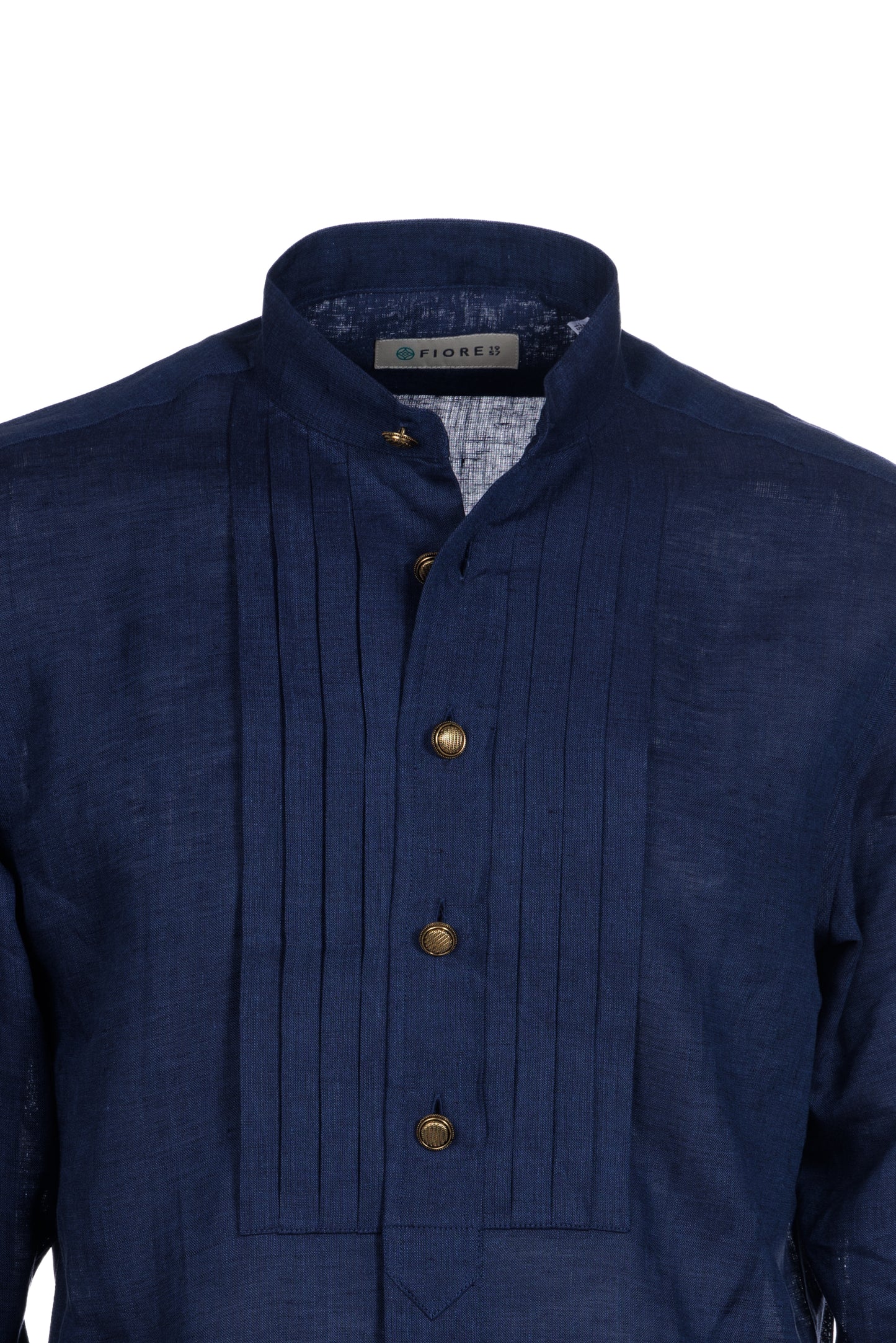 Camicia lino collo coreana blu