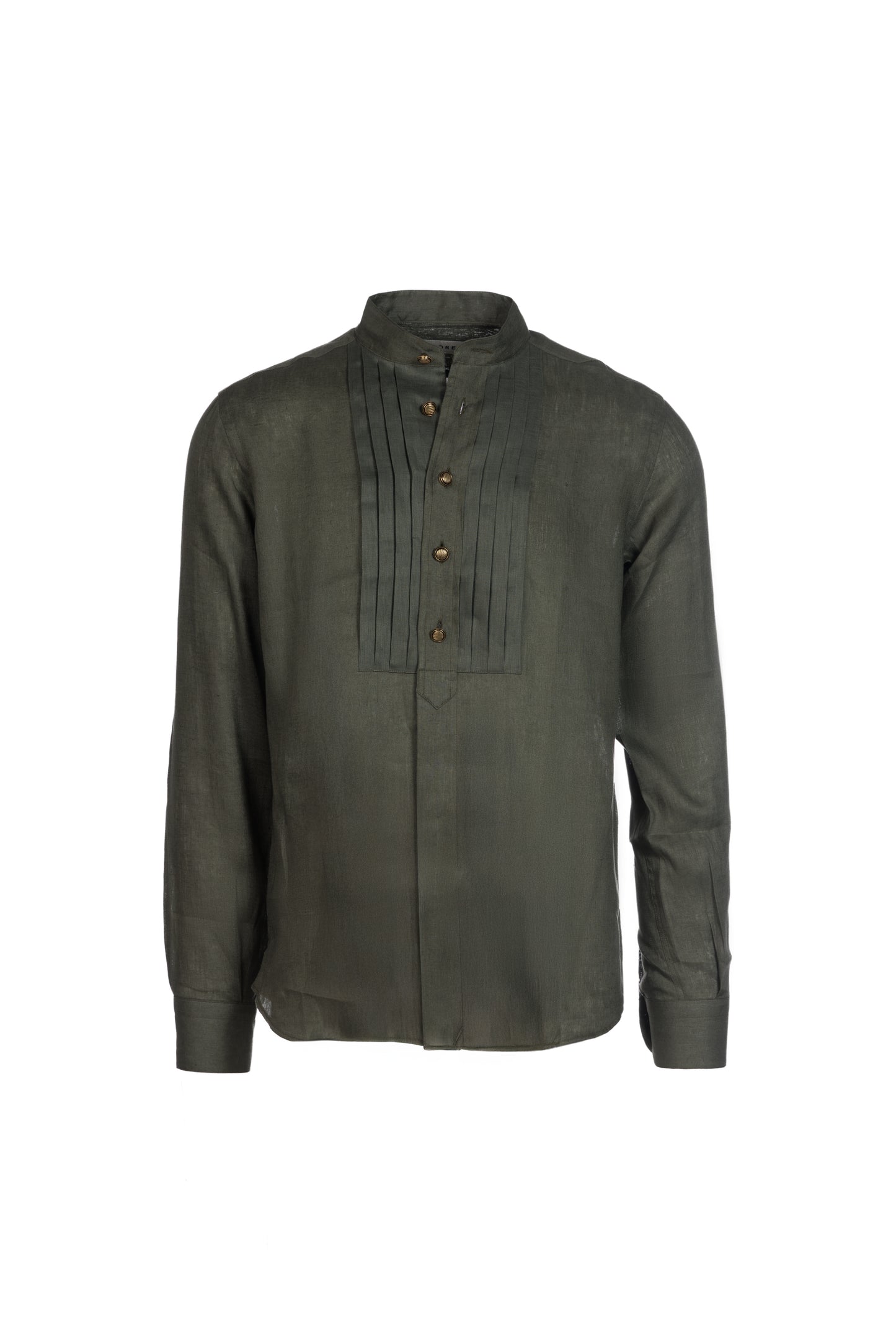Camicia lino collo coreana verde militare
