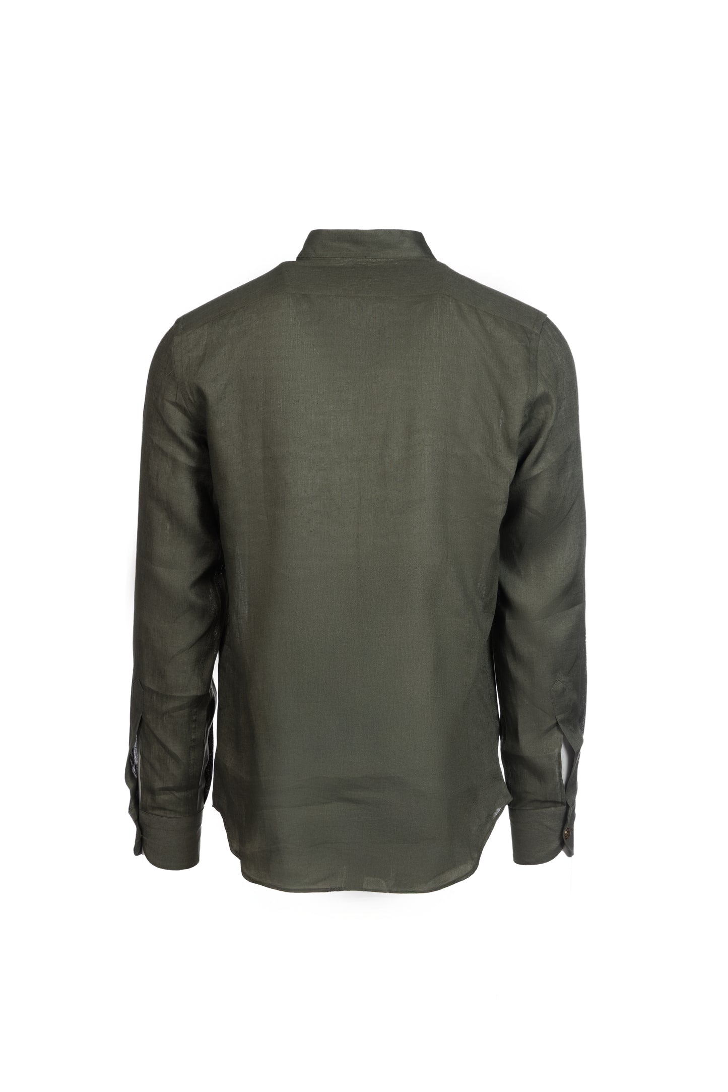 Camicia lino collo coreana verde militare