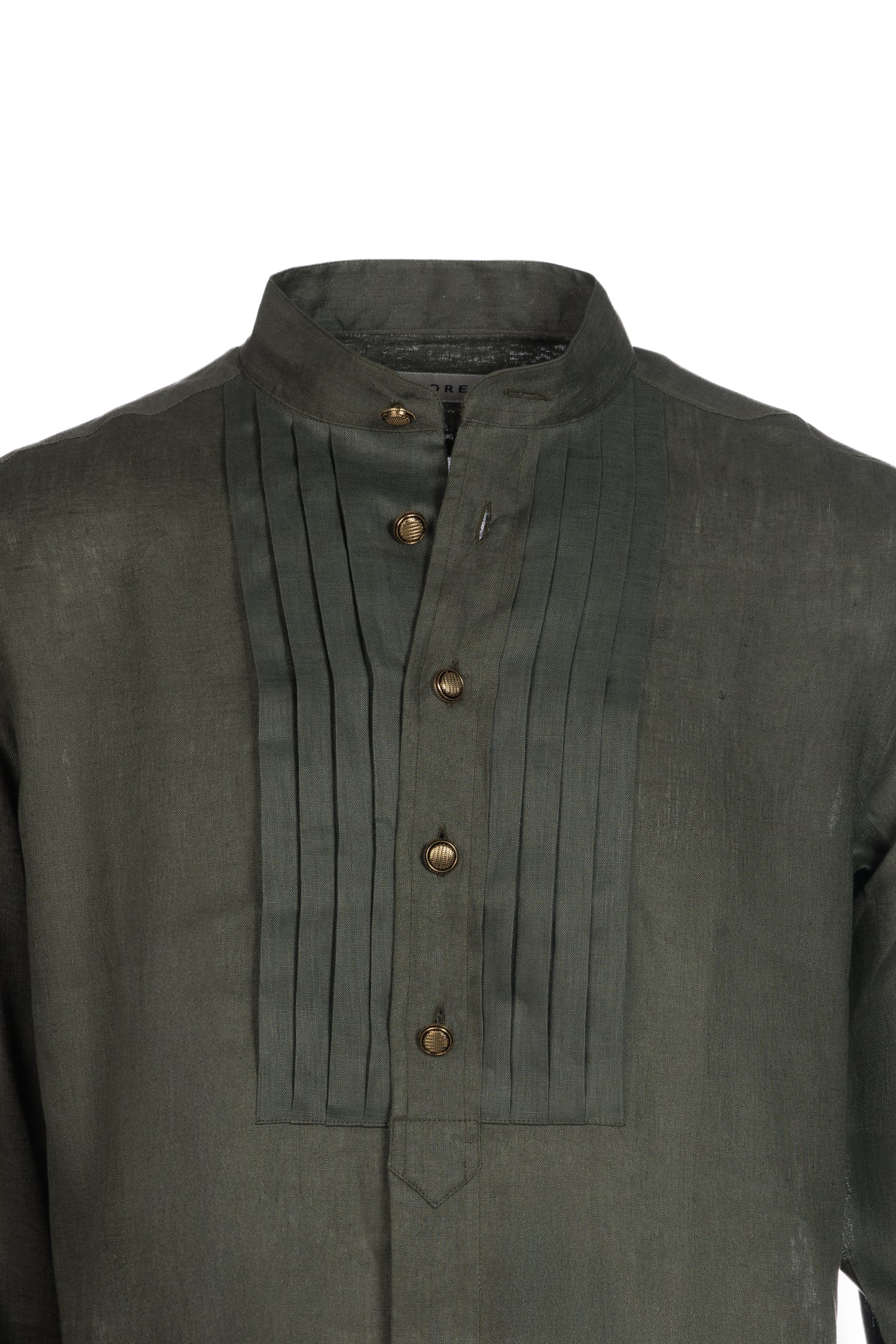 Camicia lino collo coreana verde militare