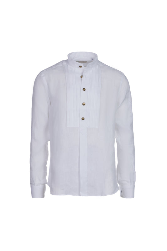 Camicia lino collo coreana verde bianco