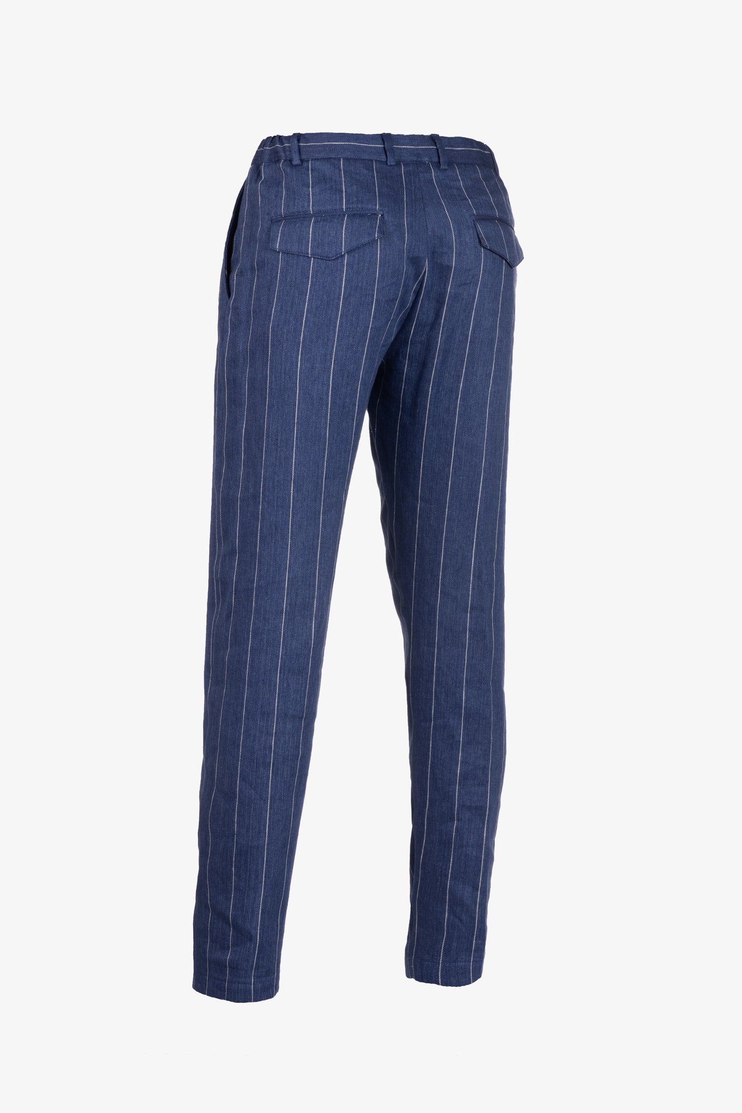 Pantalone Amalfi in lino e cotone con coulisse gessato bluette