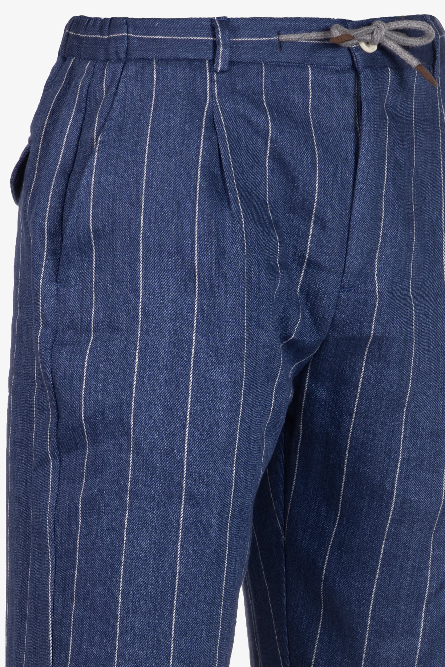 Pantalone Amalfi in lino e cotone con coulisse gessato bluette