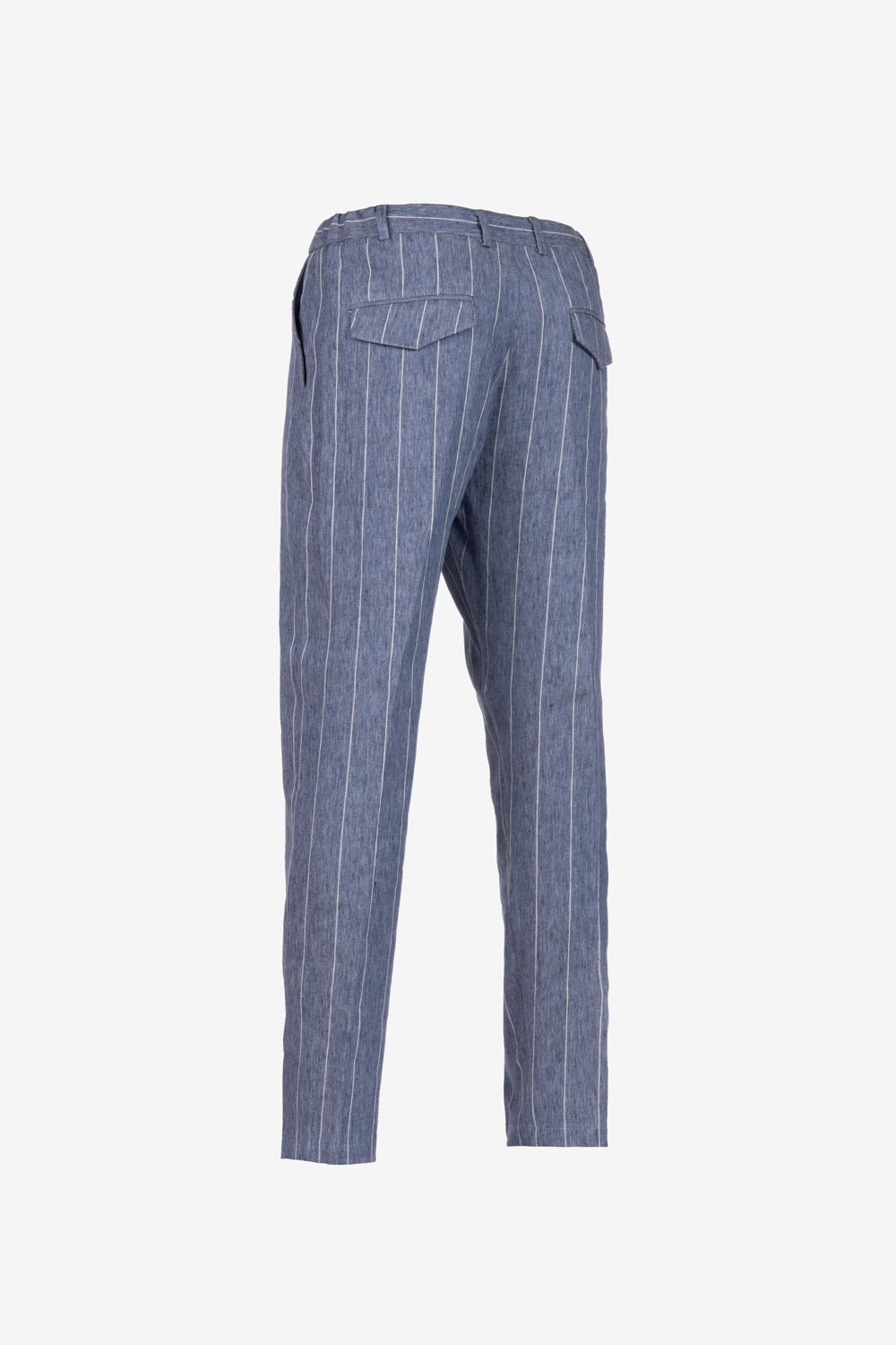 Pantalone Amalfi in lino e cotone con coulisse gessato azzurro