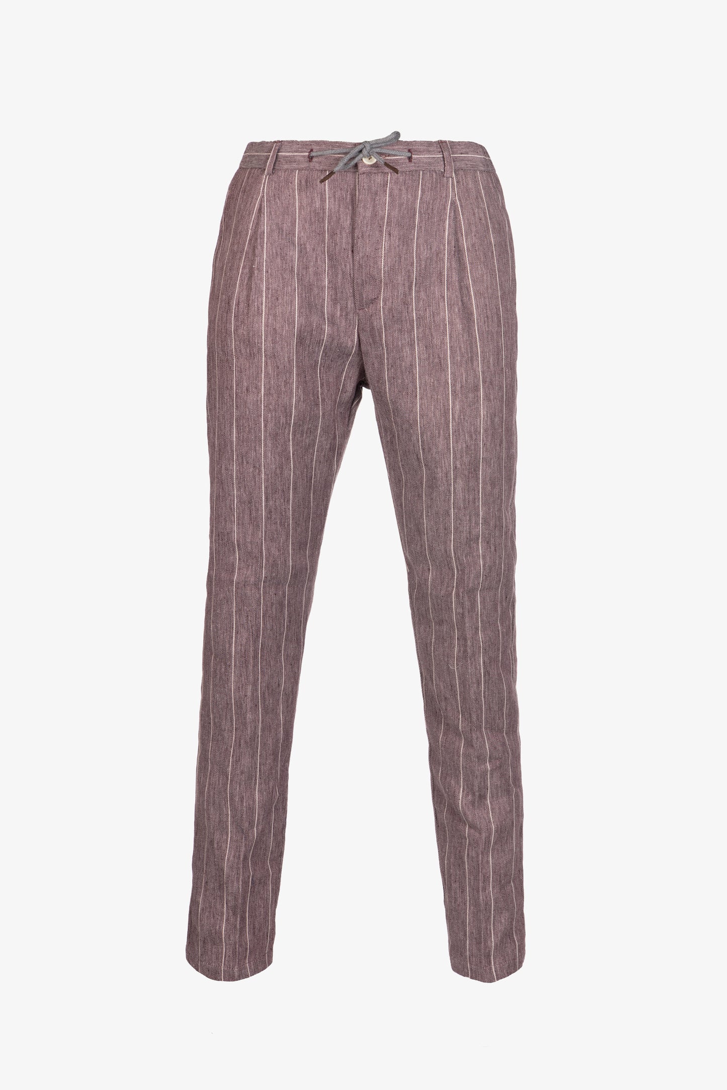 Pantalone Amalfi in lino e cotone con coulisse gessato bordeaux