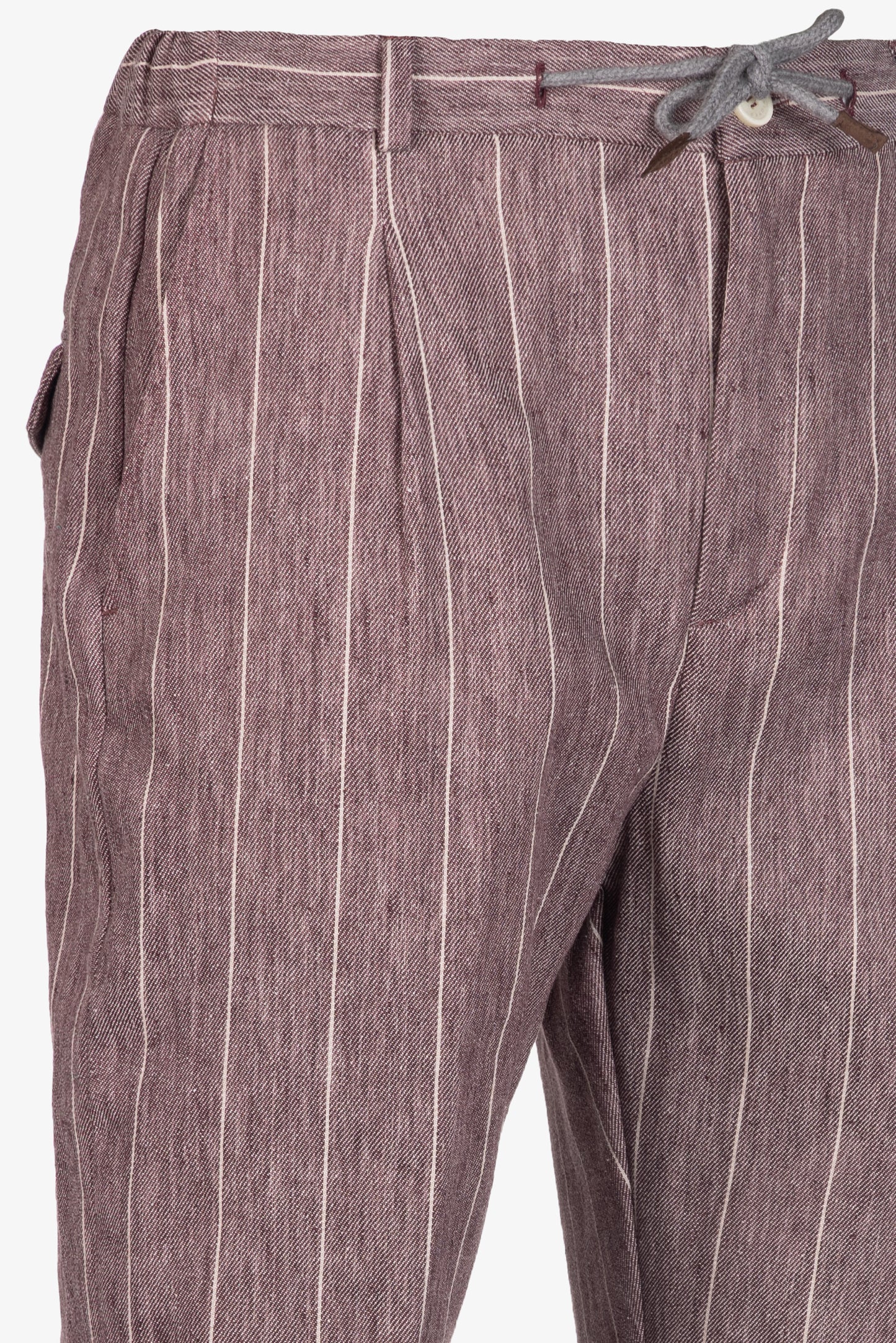 Pantalone Amalfi in lino e cotone con coulisse gessato bordeaux