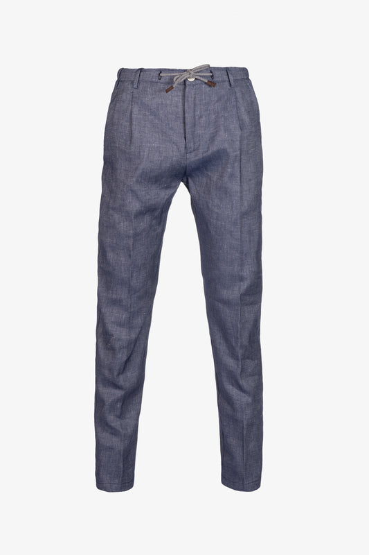 Pantaloni Amalfi con coulisse in cotone e lino denim