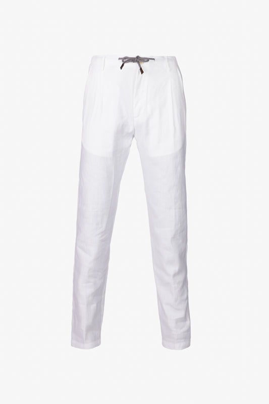Pantaloni Amalfi con coulisse in cotone e lino bianco
