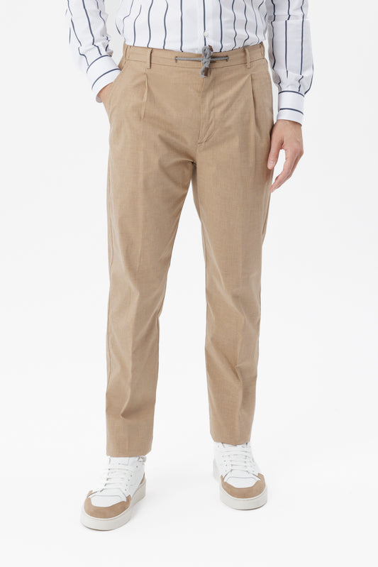 Pantaloni in cotone con coulisse tabacco