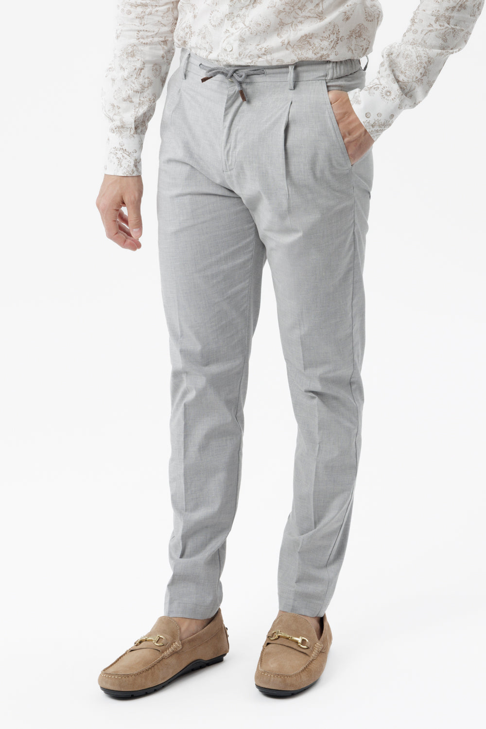 Pantaloni in cotone con coulisse grigio chiaro